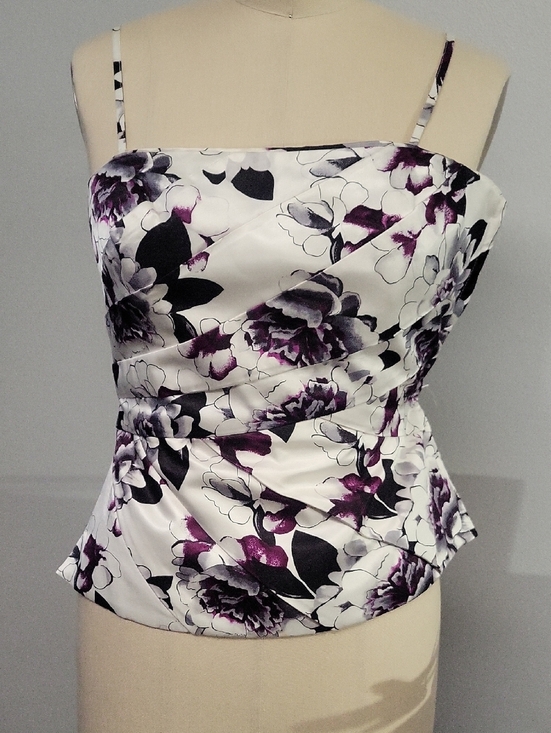 White House Black Market Tops - White House Black Maeket Floral Removable Strap Top in White and Purple